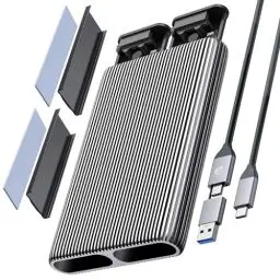 Produktbild: ORICO Dual-Bay NVME M2 SSD Gehäuse Aluminum USB3.2 Gen2 10Gbps M.2 Type-C SSD Docking Station for PCIe M-Key, B&M Key 2230/2242/2260/2280 SSD, Werkzeuglose Installation Up to 4TB-AM2-2N