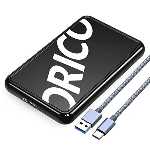 Produktbild: ORICO Festplattengehäuse 2,5 Zoll, 6Gbps USB 3.1 Gen 1 Festplatten Externes Gehäuse für 9.5mm 7mm 2.5 Zoll SATA SSD HDD bis zu 8 TB, UASP unterstützt, mit USB Kabel, Werkzeugloses SSD Gehäuse(Schwarz)