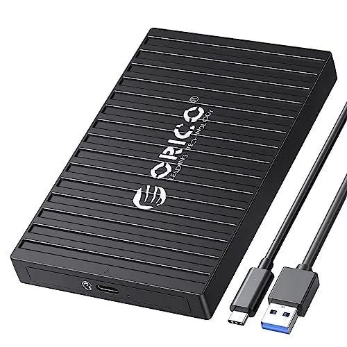 Produktbild: ORICO Festplattengehäuse 2,5 Zoll USB C, 5Gbps Werkzeugloses Externes Festplattengehäuse für 9.5mm 7mm 2.5 Zoll SATA SSD HDD, UASP Trim unterstützt, mit USB Kabel.(Schwarz)