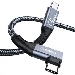 Produktbild: ORICO Kabel für Thunderbolt 4, Kompatibel mit Thunderbolt 3/USB4, Übertragungsrate 40Gbps, 8k@60Hz (Zwei Displays 4k@60Hz) mit PD 100W(20V/5A) für PC, eGUP und Laptops(Rechter Winkel, 0.8M)