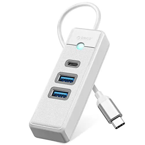 Produktbild: ORICO USB C Hub, 3 Ports USB Verteiler mit 2 USB A und 1 Typ C für Laptop, Handy, Tablet mit 0,15m Kabel, kompatibel mit Mac OS 10.X und höher, Linux, Android, Weiß