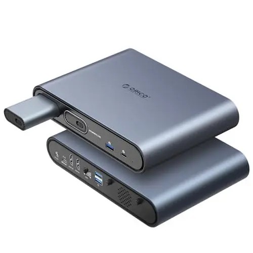 Produktbild: ORICO PTM2 Docking Station mit M.2 SSD Gehäuse, 10Gbps Desk USB C Dock mit 2 M.2 NVMe/SATA SSD Slot, 2 HDMI 2.0, USB A 3.2, USB C 3.2, 60W PD, RJ45, 2 USB A 2.0