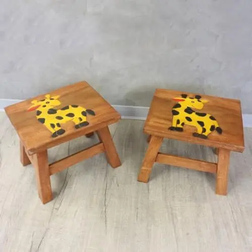 Produktbild: Oriental Galerie B-Ware 2er Set Kinderhocker Hocker Holzhocker Sitz Kinder Stuhl Holzfarben Natur Holz Giraffe