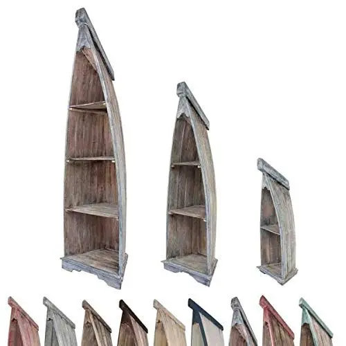 Produktbild: Oriental Galerie Bootsregal Boot Regal Bücherregal Bücherschrank Standregal Aufbewahrung 94cm Albesia Holz Braun Blau