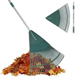 Produktbild: ORIENTOOLS Garten Laubrechen, Garten Rechen für Rasen Laub mit verstellbarem Griff 120 bis 165 cm Rechen, 26 Starke Zinken Kunststoff Kopf Strauch Rechen, Landschaftsbesen für Rasen und Blätter