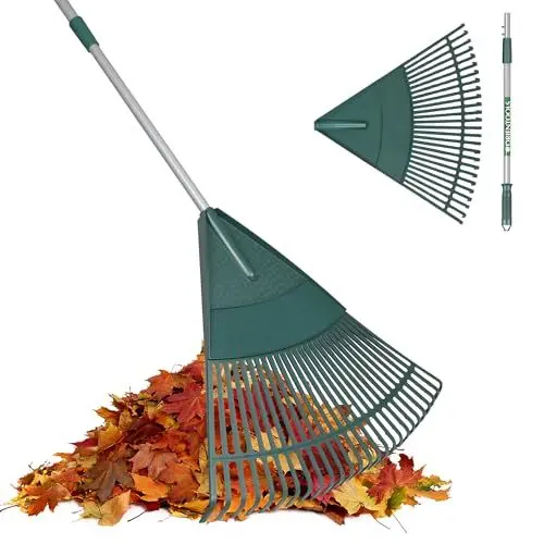 Produktbild: ORIENTOOLS Garten Laubrechen, Garten Rechen für Rasen Laub mit verstellbarem Griff 120 bis 165 cm Rechen, 26 Starke Zinken Kunststoff Kopf Strauch Rechen, Landschaftsbesen für Rasen und Blätter