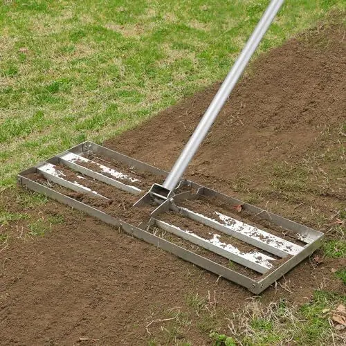 Produktbild: ORIENTOOLS Rasenrakel 76x25cm, Rasenrechen mit Edelstahl Surface Rasenwerkzeug Rakel 192cm lang für Boden Schmutz Sand Rasen Nivellierrechen für Garten, Golf Gartengras Hinterhof
