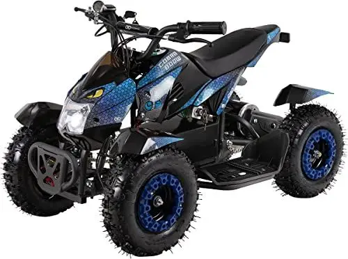 Produktbild: Actionbikes Motors Kinder Quad Elektro ATV Cobra | 𝟑𝟔 Volt 𝟖𝟎𝟎 Watt Motor bis 𝟑𝟎 km/h - Kinderquad - Pocket Quad - Safety Touch Fußschalter - Miniquad - Für Kinder ab 6 Jahren (Schwarz/Blau)