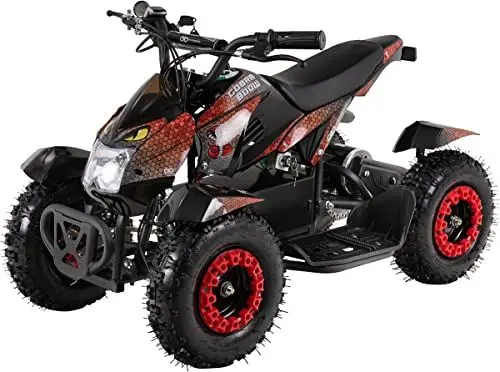Produktbild: Actionbikes Motors Kinder Quad Elektro ATV Cobra | 𝟑𝟔 Volt 𝟖𝟎𝟎 Watt Motor bis 𝟑𝟎 km/h - Kinderquad - Pocket Quad - Safety Touch Fußschalter - Miniquad - Für Kinder ab 6 Jahren (Rot/Schwarz)