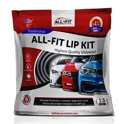 Produktbild: Original All-Fit Lip Kit Universal Spoilerlippe, die Langlebigste Spoiler Lippe zum ankleben und anschrauben, Tuning Frontspoiler, Gummilippe, 3M, 2,7m, Farbe schwarz Größe small 3,8cm breit