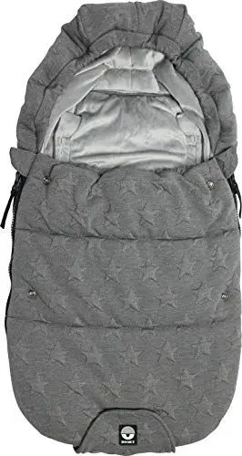 Produktbild: Original Dooky Footmuff Knitted Star Small Baby Fußsack für Kinderwagen & Maxi Cosi, 0 bis 9 Monate, 70 x 40 cm, winterfest, wasserdicht & winddicht, geeignet für 3- und 5-Punkt-Gurte, grau