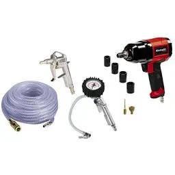 Produktbild: Original Einhell 10-tlg. Druckluftzubehörset (Kompressor-Zubehör, inkl. Druckluft-Schlagschrauber, Ausblaspistole, Reifenfüller, Druckluftschlauch & div. Adapter)