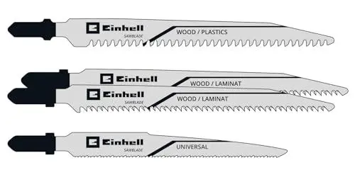 Produktbild: Original Einhell 4-tlg. Sägeblatt-Set (Stichsägen-Zubehör, T-Schaft, für Holz und Metall, inkl. 3x Sägeblatt für Holz und 1x Sägeblatt für Metall, ideal für Akku-Geräte)