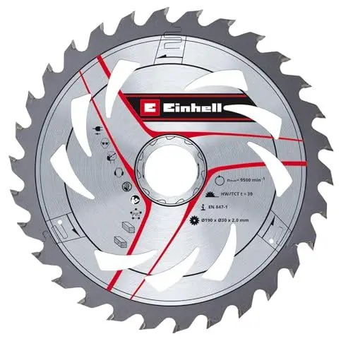 Produktbild: Original Einhell Kreissägeblatt 190x30 (Sägen-Zubehör, Ø 190 mm, Aufnahme 30 mm, 20 geschränkte Zähne, Schnittbreite 2,0 mm, hartmetallbestückt, für Handkreissägen)