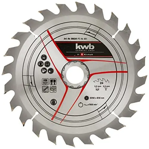 Produktbild: Original Einhell Kreissägeblatt 250x30 (Sägen-Zubehör, Ø 250 mm, Aufnahme 30 mm, 24 Zähne, Schnittbreite 3,2 mm, für Zug-Kapp-Gehrungssägen und Tischkreissägen)