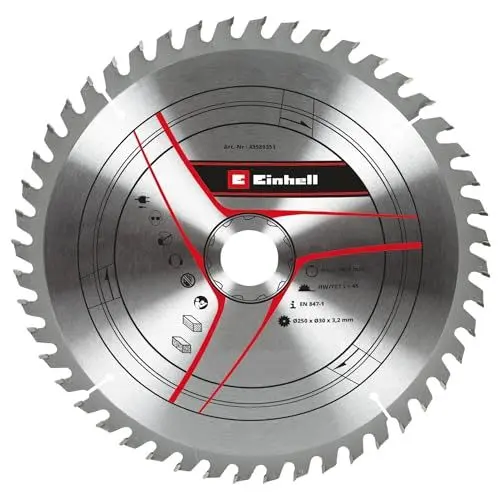 Produktbild: Original Einhell Kreissägeblatt 250x30 (Sägen-Zubehör, Ø 250 mm, Aufnahme 30 mm, 48 Zähne, Schnittbreite 3,2 mm, für Zug-Kapp-Gehrungssägen und Tischkreissägen)