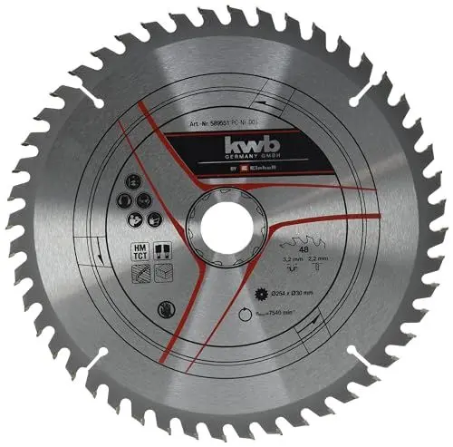 Produktbild: Original Einhell Kreissägeblatt 254x30 (Sägen-Zubehör, Ø 254 mm, Aufnahme 30 mm, 48 Zähne, Schnittbreite 3,2 mm, für Zug-Kapp-Gehrungssägen und Tischkreissägen)