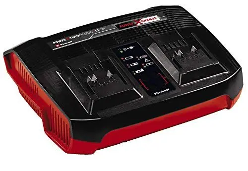 Produktbild: Original Einhell Ladegerät Power X-Twincharger 3A -Change (Li-Ion, gleichzeitiges Laden von 2x 18V Akkus, permanente Akkuüberwachung + int. Lademanagement, 6-fache Zustands-LED-Anzeige)