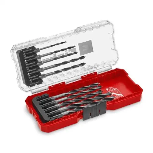 Produktbild: Original Einhell S-CASE 10-tlg. Holzbohrer-Set (zweispiralig, aus rollgewalztem C45 Werkzeugstahl, E 6.3 Schaft, 3-Punkt-Anschliff, Zentrierspitze inkl. Aufbewahrungsbox)
