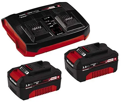 Produktbild: Original Einhell Starter Kit 2x 3,0 Ah Akkus und Twincharger Power X-Change (Li-Ion, 18 V, 60 min Ladezeit, passend für alle Power X-Change Geräte)