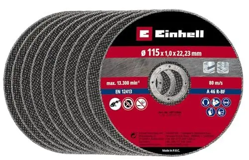 Produktbild: Original Einhell Trennscheiben-Set dünn 115 x 1,0 mm (Winkelschleifer-Zubehör, 10-tlg., Ø 115 x 1,0 x 22,23 mm, max. 13.300 min-1, extra dünn für wenig Materialverlust)