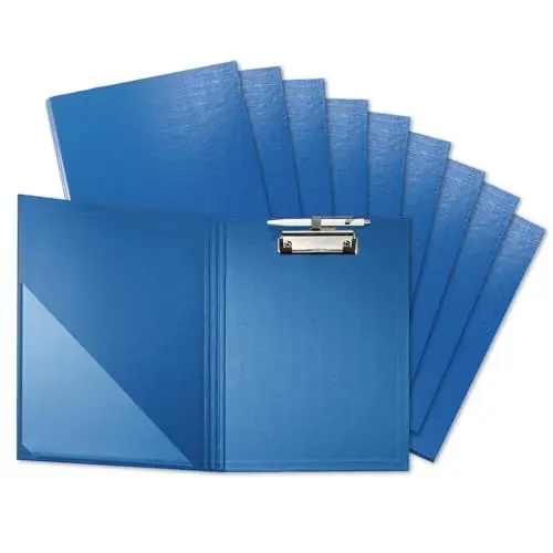 Produktbild: Original Falken 10er Pack Klemmbrett-Mappe. Made in Germany. Mit stabilem Pappkern und Kunststoffbezug außen und innen für DIN A4 mit Tasche im Vorderdeckel mit Stiftehalter blau