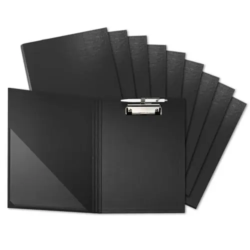 Produktbild: Original Falken 10er Pack Klemmbrett-Mappe. Made in Germany. Mit stabilem Pappkern und Kunststoffbezug außen und innen für DIN A4 mit Tasche im Vorderdeckel mit Stiftehalter schwarz