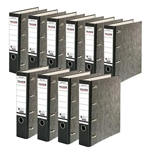 Produktbild: Original Falken 10er Pack Recycling-Doppelordner Wolkenmarmor. Made in Germany. 7 cm breit schwarz für 2x DIN A5 quer Ablage mit geklebtem Rückenschild Kontoauszug-Ordner Blauer Engel