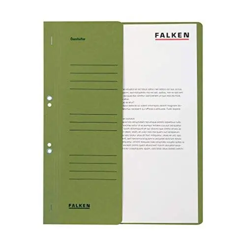 Produktbild: Original Falken 50er Pack Ösenhefter. Made in Germany. Aus Recycling-Karton mit halbem Vorderdeckel und kaufmännischer Heftung für DIN A4 grün Hefter Sammelmappe Blauer Engel