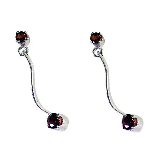 Produktbild: Original Granat Ohrringe Für Frauen & Mädchen Solide Silber Schmuck Lange Haken Runde Form Mode Für Geschenk