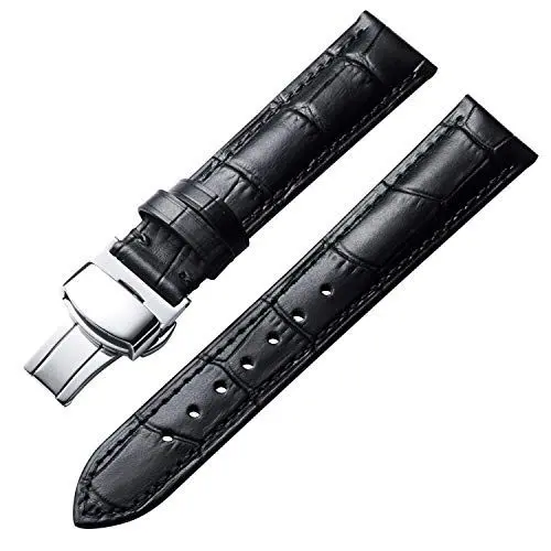 Produktbild: BINLUN Leder Uhrenarmband Lederarmband Ersatz Uhrenarmbänder für Herren Damen mit Silber/Gold/Roségold Schmetterling Faltschließe 12-24mm(18mm Braun-Gold Schnalle)