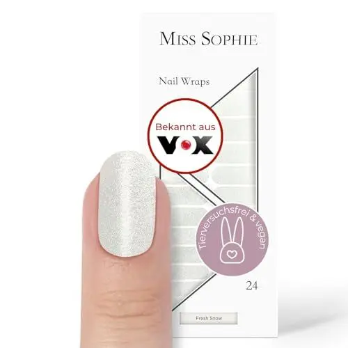 Produktbild: Original Miss Sophie Nagelfolien Frozen Glam I 24 ultra-dünne Nagellack-Streifen mit Glitzer Fresh Snow I Für Finger- & Fußnägel I Hält auf Natur- sowie lackierten, Acryl-, Gel- & Shellac-Nägeln