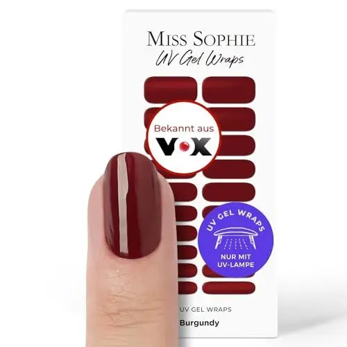 Produktbild: Original Miss Sophie UV Gel Nagelfolien Burgundy UV I 20 UV Gel Nagellack-Streifen einfarbig I Für Finger- & Fußnägel