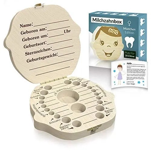 Produktbild: Zrilubkrelz Original Zahnbox Zahndose für Kinder aus Holz | inkl. Brief | Deutsche Sprache | 2 Versionen für Junge & Mädchen | Milchzahndose Milchzahnbox für Milchzähne als Geschenk Geburt