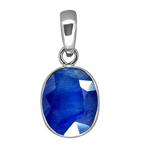Produktbild: Natürlicher Saphir-Anhänger, 6 Karat, ovale Form, astrologischer Edelstein, Sterlingsilber-Medaillon, Geburtsstein-Anhänger