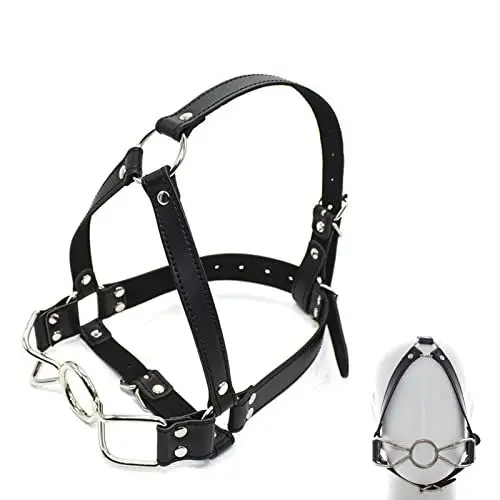Produktbild: O-Ring Knebel Mund Extrem SM Bondage Kopfgeschirr mit Edelstahl Mundknebel,Weichem Kunstleder Metallringen,Erotik Fetisch Sexspielzeug für Frau Paare Extrem Sex Spiele(äußerer-Ring Knebel Ø 45mm)