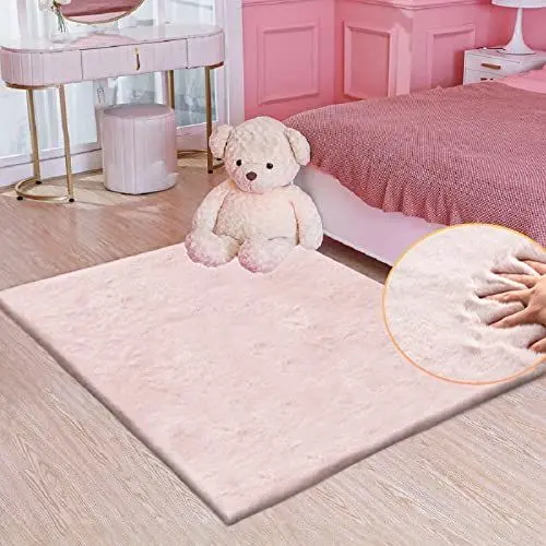 Produktbild: ORINOVA Teppich Schlafzimmer Waschbar Flauschig Rosa 90x150 cm Bettvorleger Fellteppich Kunstfell Kurzflor Teppich Wohnzimmer Kinderteppich Weich Deko Rechteckig