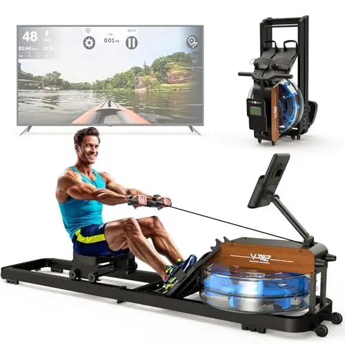 Produktbild: ORISYN Rudergerät für Zuhause, Klappbares Wasserrudergerät mit Bluetooth Monitor, Rudergeräte mit Verstellbarer Tablethalterung, 160KG Gewichtsbelastung