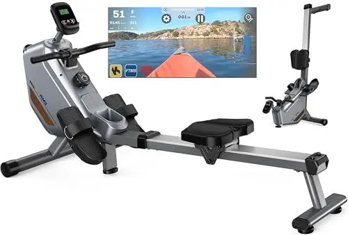 Produktbild: ORISYN Rudergerät für Zuhause mit Magnetischem Widerstand, Rudergeräte mit Bluetooth Boardcomputer, Verstellbarer Tablethalterung, 170KG Gewichtsbelastung (Dunkelgerün)