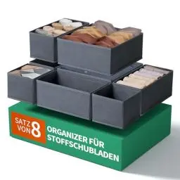 Produktbild: ORLISA 8-teiliges Set Kleiderschrank Organizer für Kleidung, Faltbare Stoff Aufbewahrungsbox Schrank,Washable Grau Ordnungssystem Kleiderschrank,Ordnungsboxen Kleiderschrank für Babykleidung