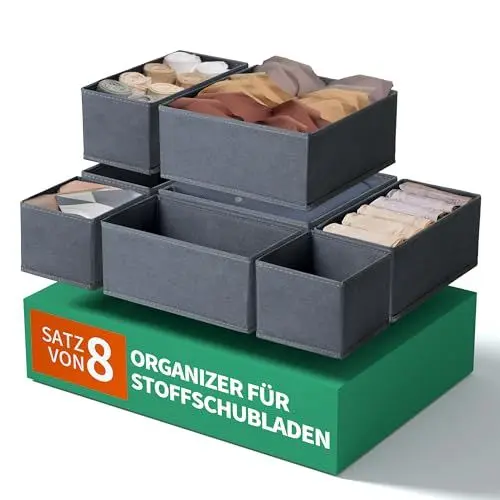 Produktbild: ORLISA 8-teiliges Set Kleiderschrank Organizer für Kleidung, Faltbare Stoff Aufbewahrungsbox Schrank,Washable Grau Ordnungssystem Kleiderschrank,Ordnungsboxen Kleiderschrank für Babykleidung