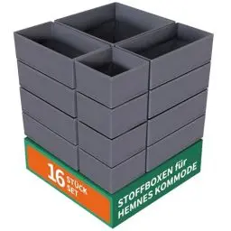 Produktbild: ORLISA Hemnes Organizer für Hemnes Kommode-Schubladen Organizer/Ordnungssystem für Kleidung faltbar-wasch flexibel kombinierbar, Schrank Organizer für Kleiderschrank oder Wickelkommode 16 Stück, Grau