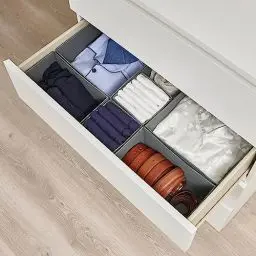 Produktbild: ORLISA Malm Organizer für Malm Kommode – Schubladen-Organizer für Kleidung, faltbar und wasch sowie flexibel kombinierbar, Schrank Organizer für Kleiderschrank oder Wickelkommode 7 Stück, Grau
