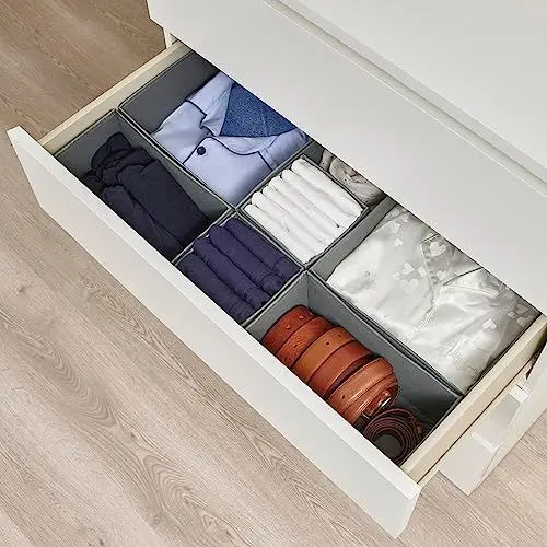 Produktbild: ORLISA Malm Organizer für Malm Kommode – Schubladen-Organizer für Kleidung, faltbar und wasch sowie flexibel kombinierbar, Schrank Organizer für Kleiderschrank oder Wickelkommode 7 Stück, Grau
