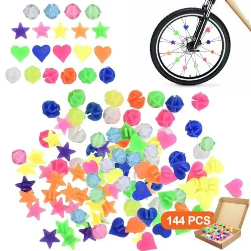 Produktbild: Ormromra 144 Stück Bunte Kinderfahrrad Speichenperlen, Reflektierende Speichenklicker, Kinderfahrrad Zubehör, Fahrrad Reflektierende Speichenperlen, Leuchtender Plastik Dekorationen.