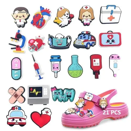 Produktbild: Ormromra 21 Stück Karikatur Medizinisches Schuh Charms Zubehör, DIY Dekorationen für Kinder, Krankenschwester Arzt Pin Schuhanhänger, Schuhschmuck.