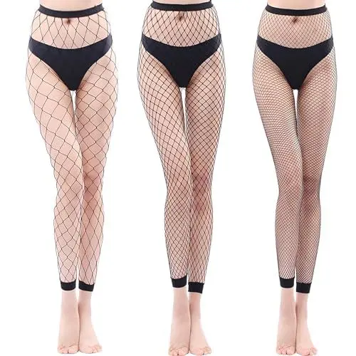 Produktbild: Ormromra 3 Paar Schwarz Netzstrümpfe, Hohe Taille Strumpfhosen, Fischernetz Strumpfhosen, Fishnet Stockings, Sexy Netzstrumpfhosen für Damen