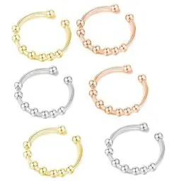 Produktbild: Ormromra Anxiety Ring, 6 Stück Edelstahl Anti Stress Ring, Dekompressionsringe Set, Verstellbar Spinner Drehbare Ringe, Offene Stressringe Schmuck für Frauen Herren