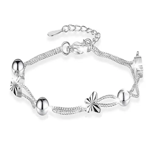 Produktbild: Ormromra Armbänder für Frauen, Schmetterlinge Armband, Perlen Verstellbare Layered Armband, Geschenk für Töchter, Mutter, Mädchen, Schwester, Freundin, Freundschaftsarmbänder Geschenke für Frauen