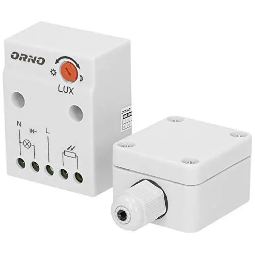 Produktbild: ORNO CR- 232 Dämmerungsschalter Aussen mit externer Sonde im Gehäuse, IP65, Lichtstärke LUX Anpassung